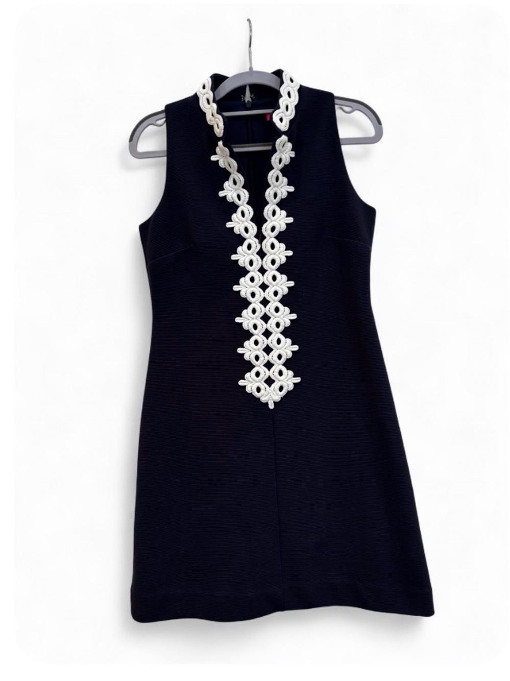 Lilly Pulitzer Navy Sleeveless Dress with White Floral Trim